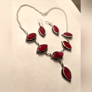 Ruby like Necklace and Earrings set, 925 made in India.